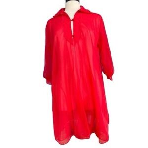 Vtg 60s Sears Sheer Chiffon Red Robe S 32-34 Bust Whimsigoth Coquette Mob Wife